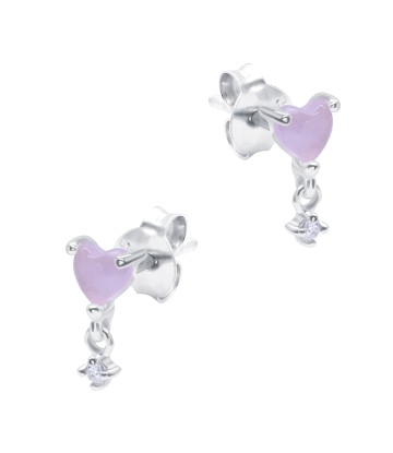 Pink Heart with Hanging CZ Silver Stud Earring STS-6267